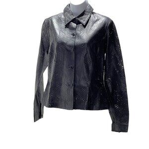 & Trouser Perforated Leather Jacket Black Laser Cut Fitted